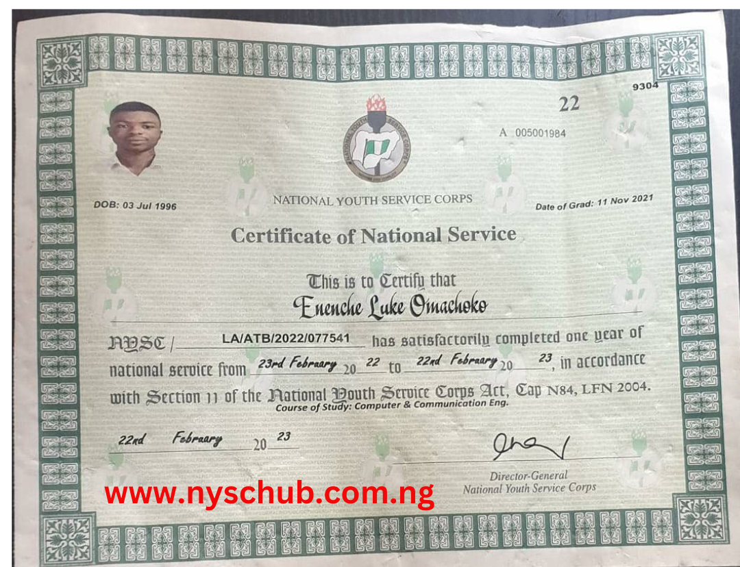 Sample Of Nysc Certificate Nyschub 8770