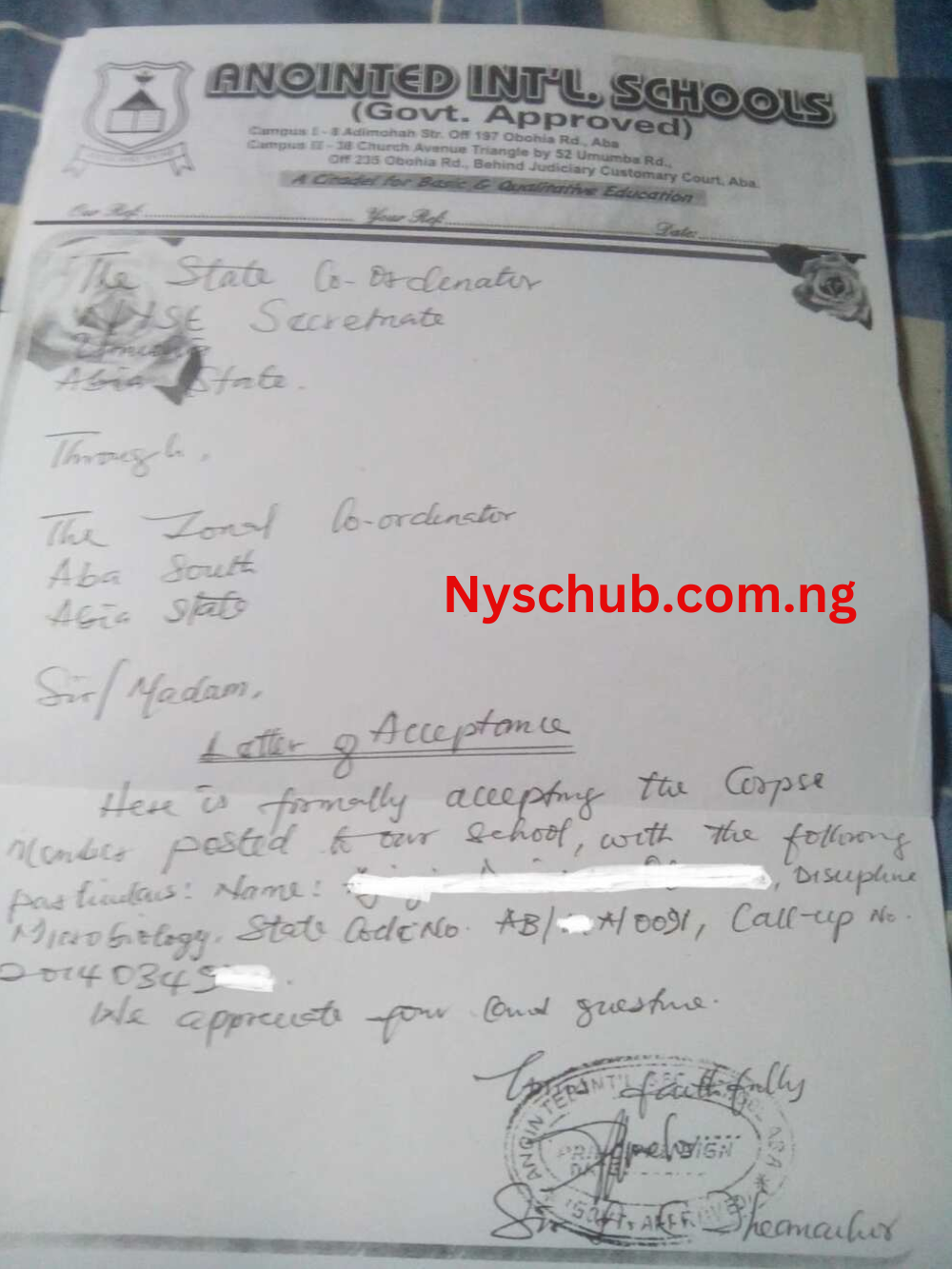 Nysc Acceptance Letter Sample 2024 Nyschub 3029
