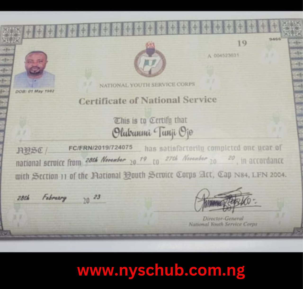 Sample Of Nysc Certificate Nyschub 2185