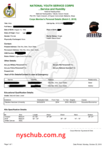 Sample of NYSC Green Card 2024